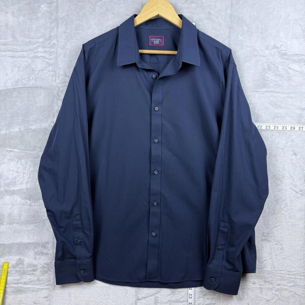 UNTUCKit Castello Shirt Navy XL Regular Fit Long Sleeve 100% Cotton Dress Casual
